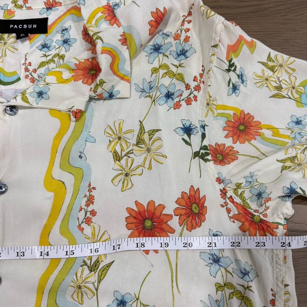 PacSun XL Retro Floral Button Shirt Hippie Pride Rave Festival Vacation Summer - Picture 11 of 12
